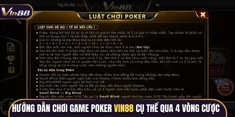 Hướng dẫn chơi game poker Vin88 cụ thể qua 4 vòng cược